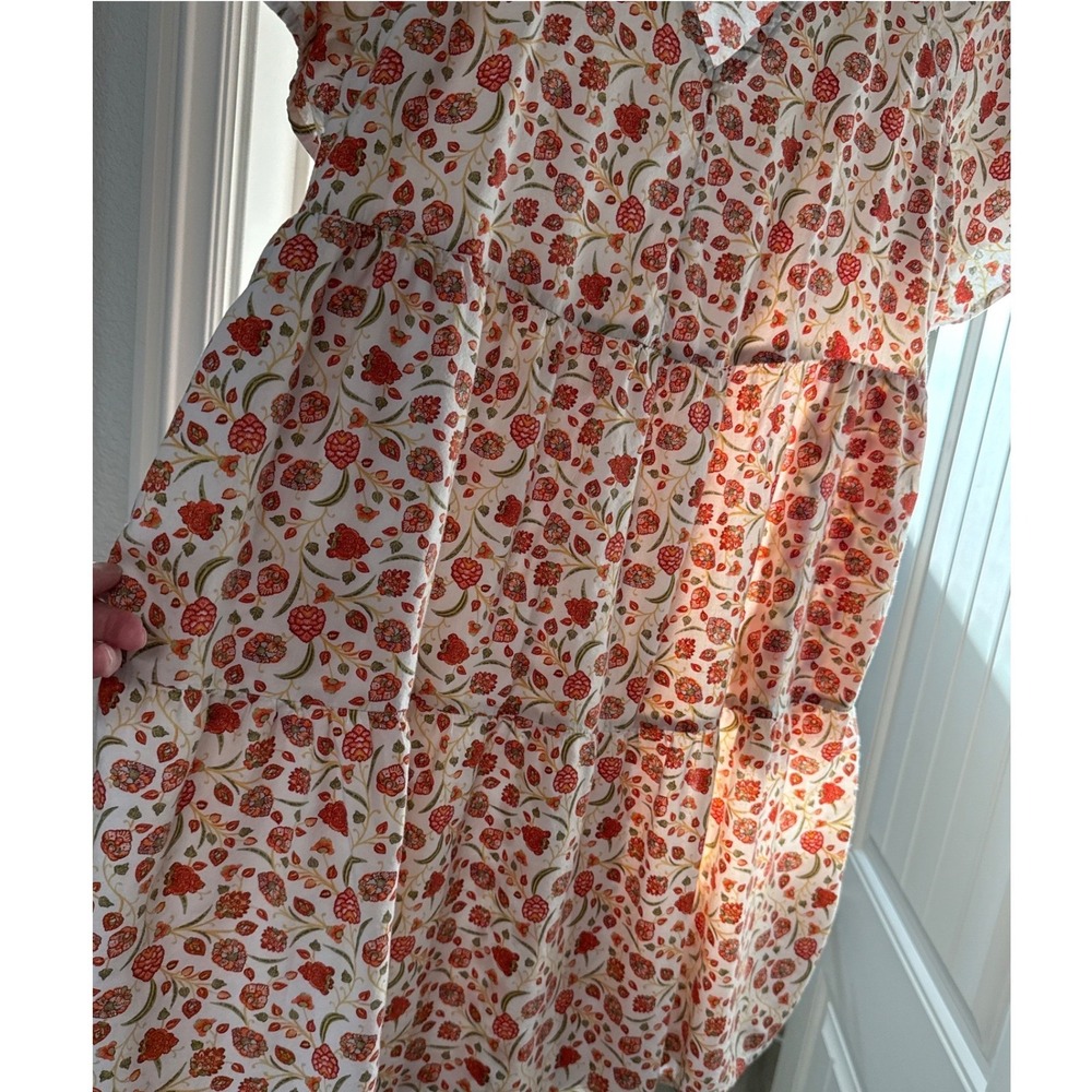 Old Navy Womens Floral Tiered Mini Dress White Orange Green Cotton Rayon Size M - Picture 9 of 10